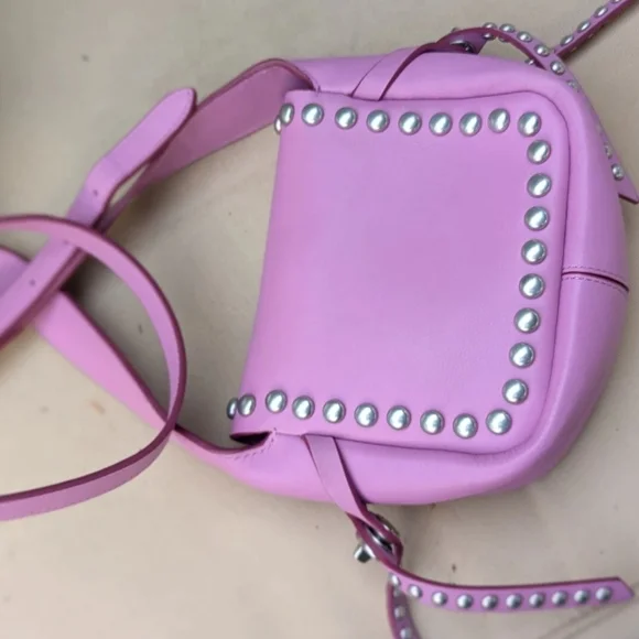 Coach Crossbody Dakotah 15 MINI Rivets Studded Saddle Purple Calf Leather 35751 - Picture 5 of 8